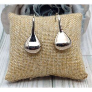Silver Tone Long Hook Pierced Drop Dangle Earrings 1.5"